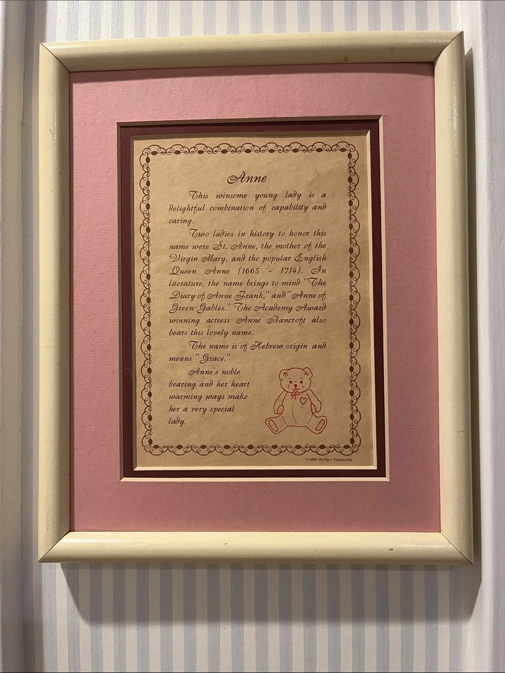 Framed Pink Name Poem with the name Anne- Wall Accent